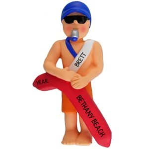 Personalized Guy Lifeguard Whistle In Mouth Ornament