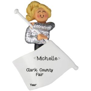 Flag Girl BLONDE Hair Personalized Ornament