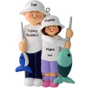 Dad And Daughter Fishing Holding Rods Ornament