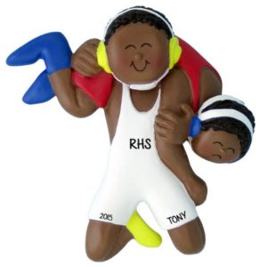 Image of Personalized Wrestling Take Down Ornament Two AFRICAN AMERICAN Males