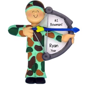 Personalized Hunter With Bow Wearing Fatigues Ornament CAMO