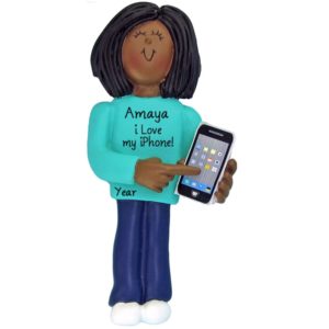 AFRICAN AMERICAN FEMALE Holding Her Smart Phone Ornament