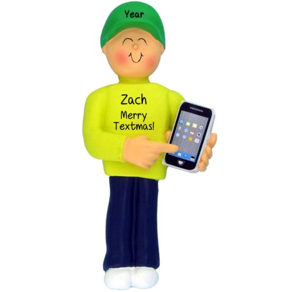 Personalized MALE Holding His Smart Phone Ornament