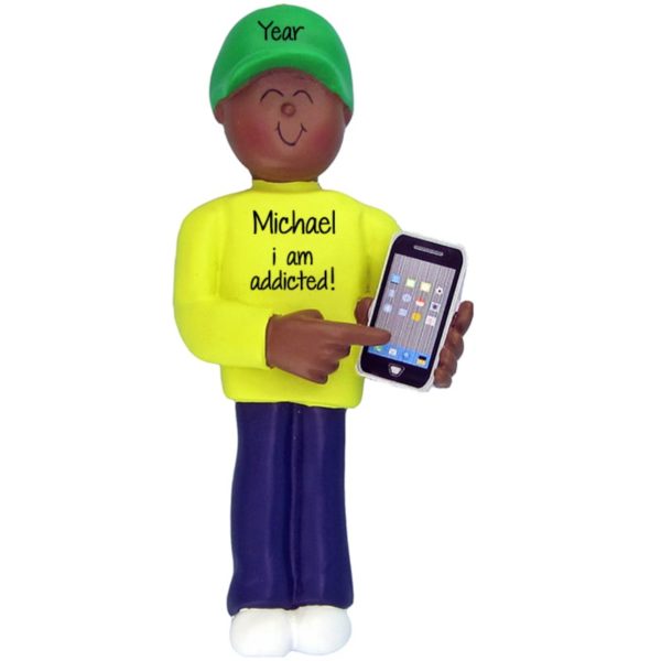 AFRICAN AMERICAN MALE Holding His Smart Phone Ornament