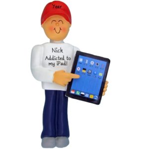 Personalized MALE Holding iPad Tablet Ornament