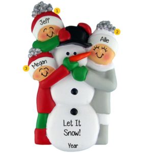 Personalized Family Of 3 Building Snowman Christmas Ornament