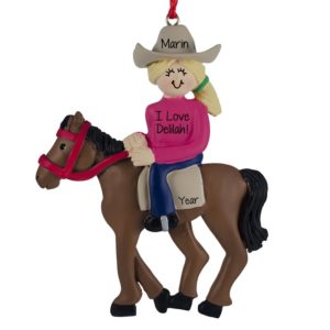 FEMALE Horseback Rider PINK Shirt Christmas Ornament BLONDE