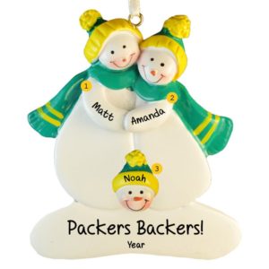 Greenbay Packers Snow Family 3 GREEN & GOLD Ornament