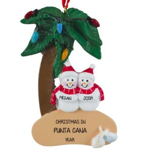 Personalized Tropical Beach Couple Christmas Lights Ornament