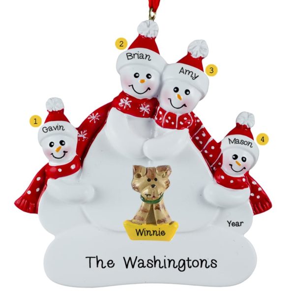 Snow Family Of 4 With CAT Ornament
