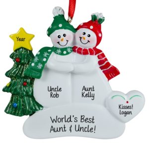 Aunt & Uncle Snow Couple Beside Tree Christmas Ornament