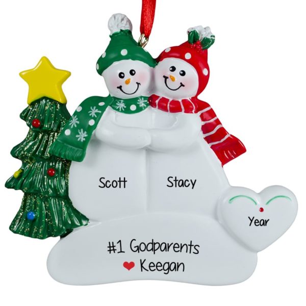 #1 Godparents Snow Couple Beside Glittered Tree Ornament