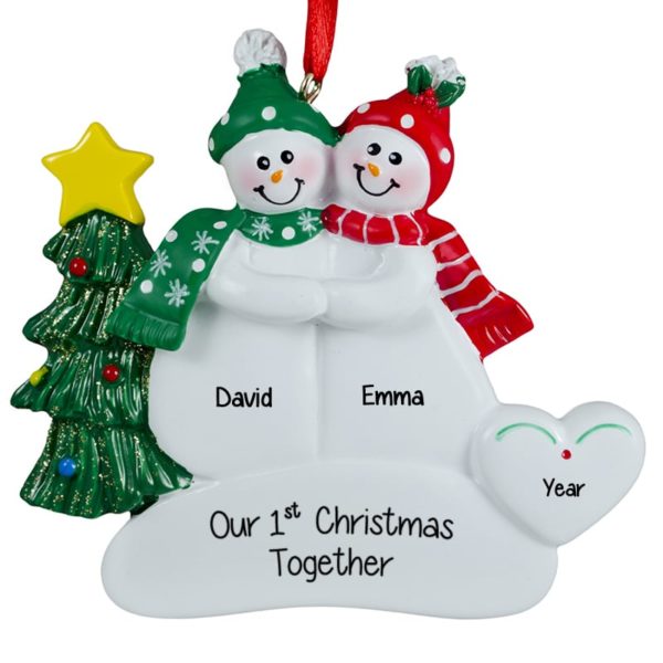 Image of Our 1ST Christmas Together Snow Couple Beside Tree Ornament