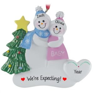Image of Expecting Snow Couple Ornament PINK Dress