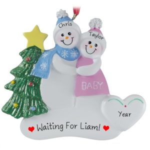Image of Couple Waiting for 1st Child Ornament PINK Dress