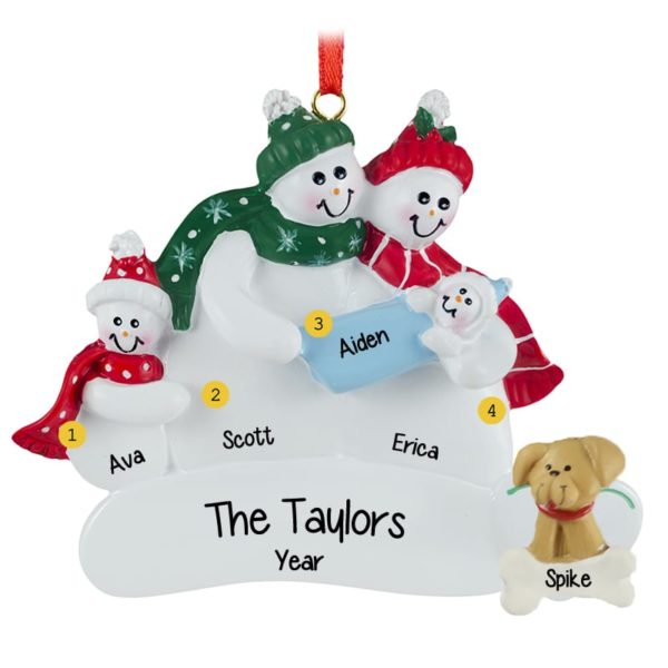 Couple Holding Baby BOY + 1 Kid And DOG Ornament