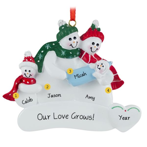 Snow Couple Holding Baby BOY + 1 Kid  Ornament