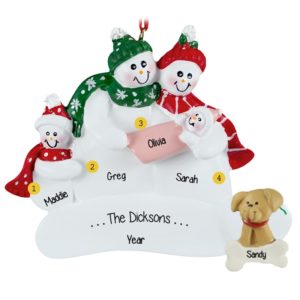 Image of Couple Holding Baby GIRL + 1 Kid And DOG Ornament