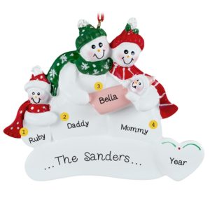 Snow Couple Holding Baby GIRL + 1 Kid  Ornament