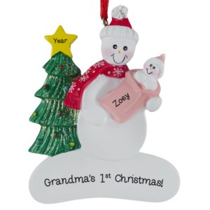 Grandma's 1ST Christmas Snowman Holding Baby GIRL Ornament