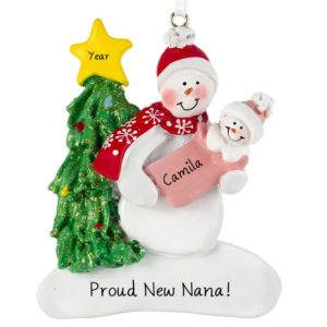 Nana's 1ST Christmas Snowman Holding Baby GIRL Ornament