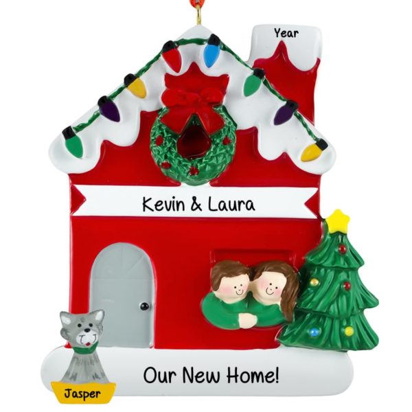 Personalized Couple With CAT New Home Lights Ornament Both BRUNETTES