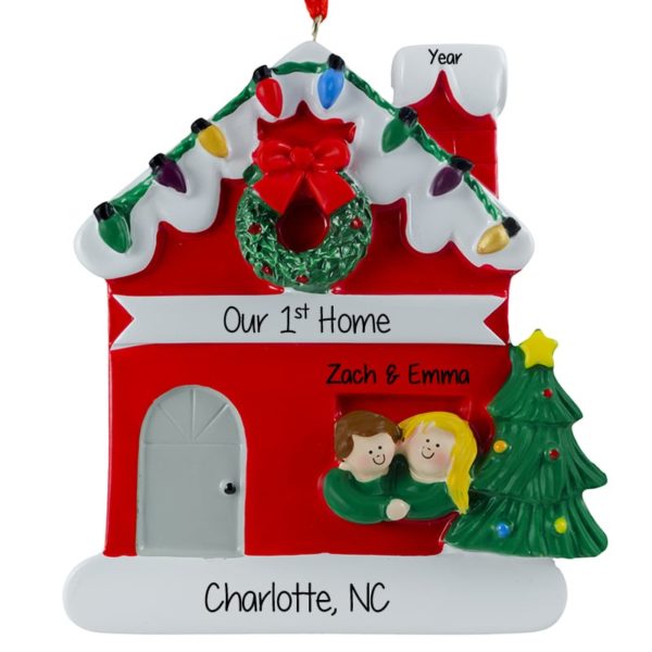 First Home Red House Lights Ornament Male BROWN Hair Female BLONDE