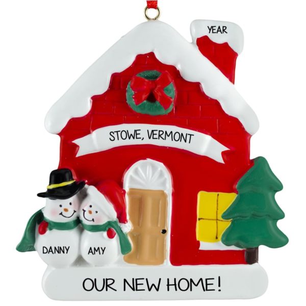 New Home Snow Couple In Red House Ornament