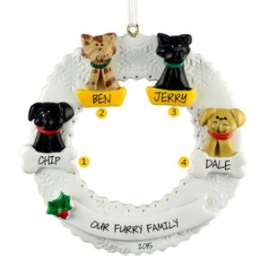 Four Pets On Wreath Personalized Christmas Ornament