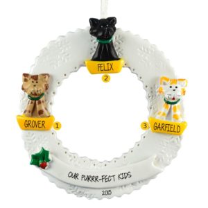 Three Cats On Wreath Christmas Ornament