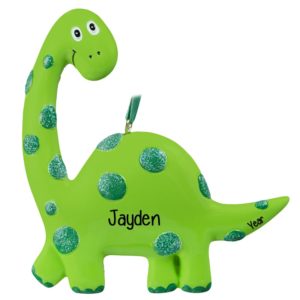 Image of Personalized GREEN Dinosaur With Glittered Dots Ornament
