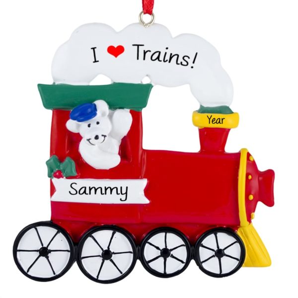 "I Love Trains" Ornament Polar Bear Personalized