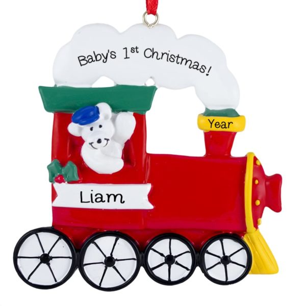 Baby Boy's 1ST Christmas Train With Bear Conductor Ornament