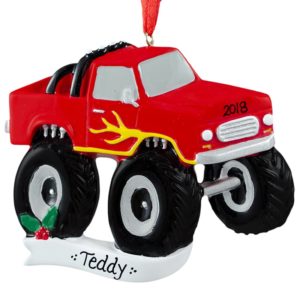 Personalized Monster Truck RED Banner Ornament