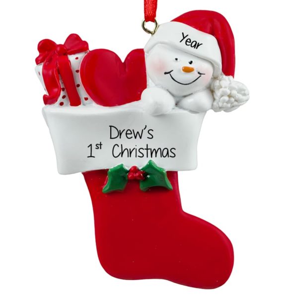 Baby's 1ST Christmas RED Stocking With Presents Ornament