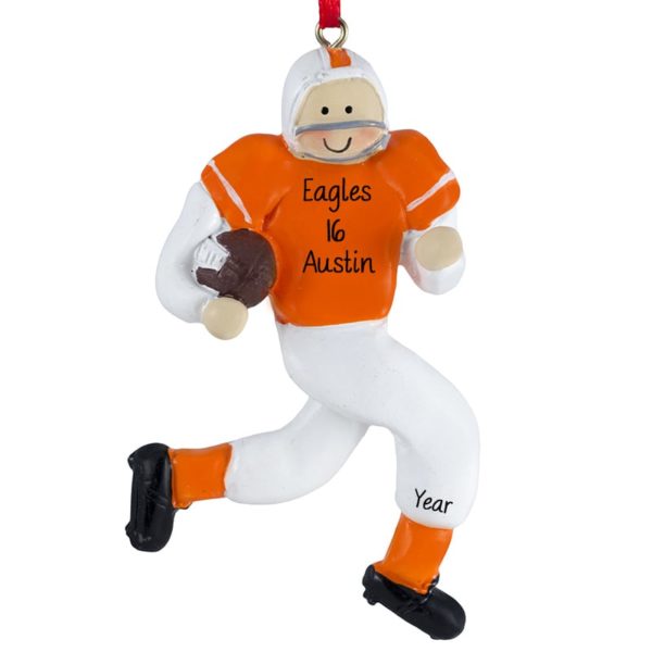 Personalized Football Player ORANGE And White Ornament