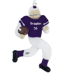 Personalized Football Player PURPLE And WHITE Ornament