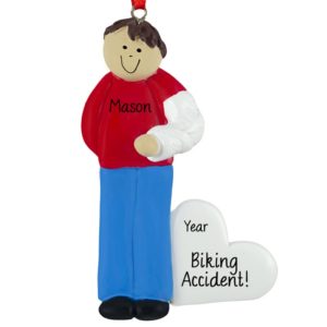 Broken Arm In Cast Christmas Ornament MALE BROWN Hair