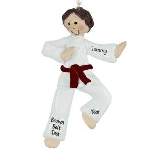 Personalized Karate Boy BROWN Belt Ornament BROWN Hair