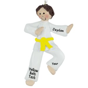 Personalized Karate Boy YELLOW Belt Ornament BROWN Hair