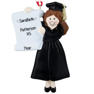 Girl Graduate Wearing BLACK Robe Ornament BRUNETTE