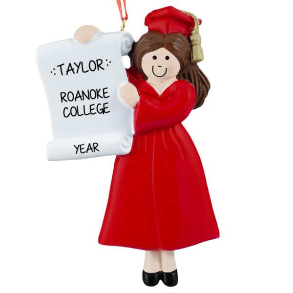Personalized GIRL Graduate RED Gown Ornament BRUNETTE