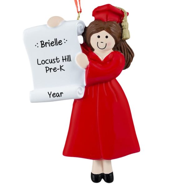 Personalized Little GIRL Graduate RED Gown Ornament BRUNETTE