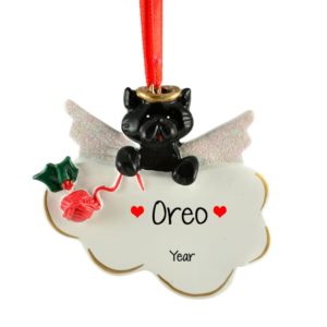 BLACK CAT Angel On Cloud Personalized Memorial Ornament