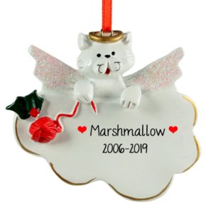 WHITE CAT Angel On Cloud Personalized Memorial Ornament