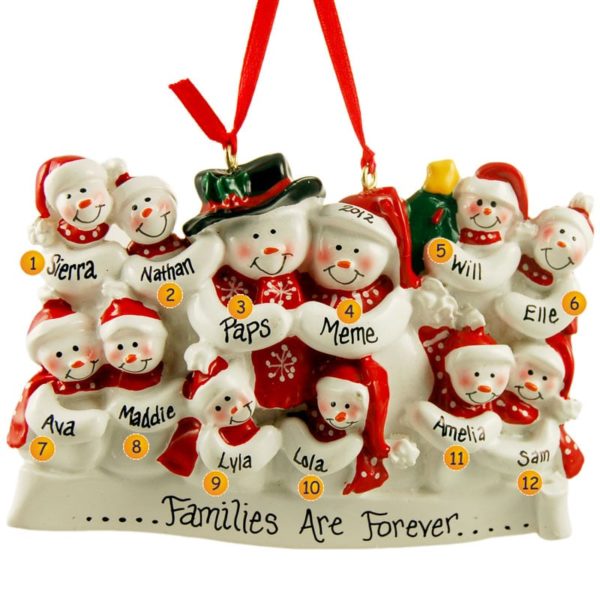 Personalized Snow Family Of 12 Holiday Ornament