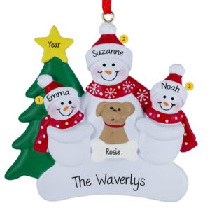 Single Parent & 2 Kids With Dog Snow Family Ornament