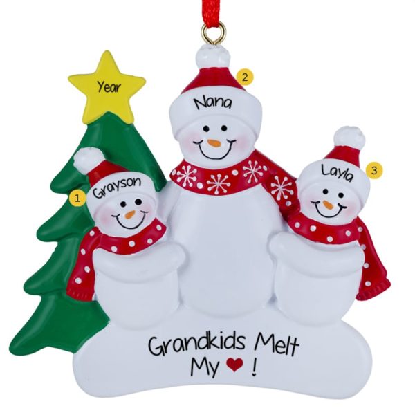 Single Grandparent With 2 Grandkids Snowfamily Ornament