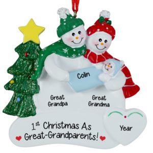 Image of 1ST Christmas As Great Grandparents Holding Baby BOY Ornament