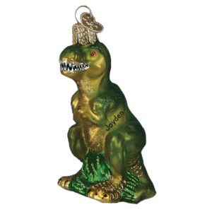 T-Rex Dinosaur Green GLASS Personalized Christmas Ornament